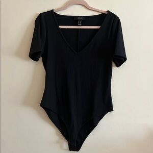 FOREVER 21+ Black V-Neck Bodysuit